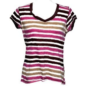 Y2L Rue21 Striped V-Neck Short Sleeve Baby Tee XL Retro 90s